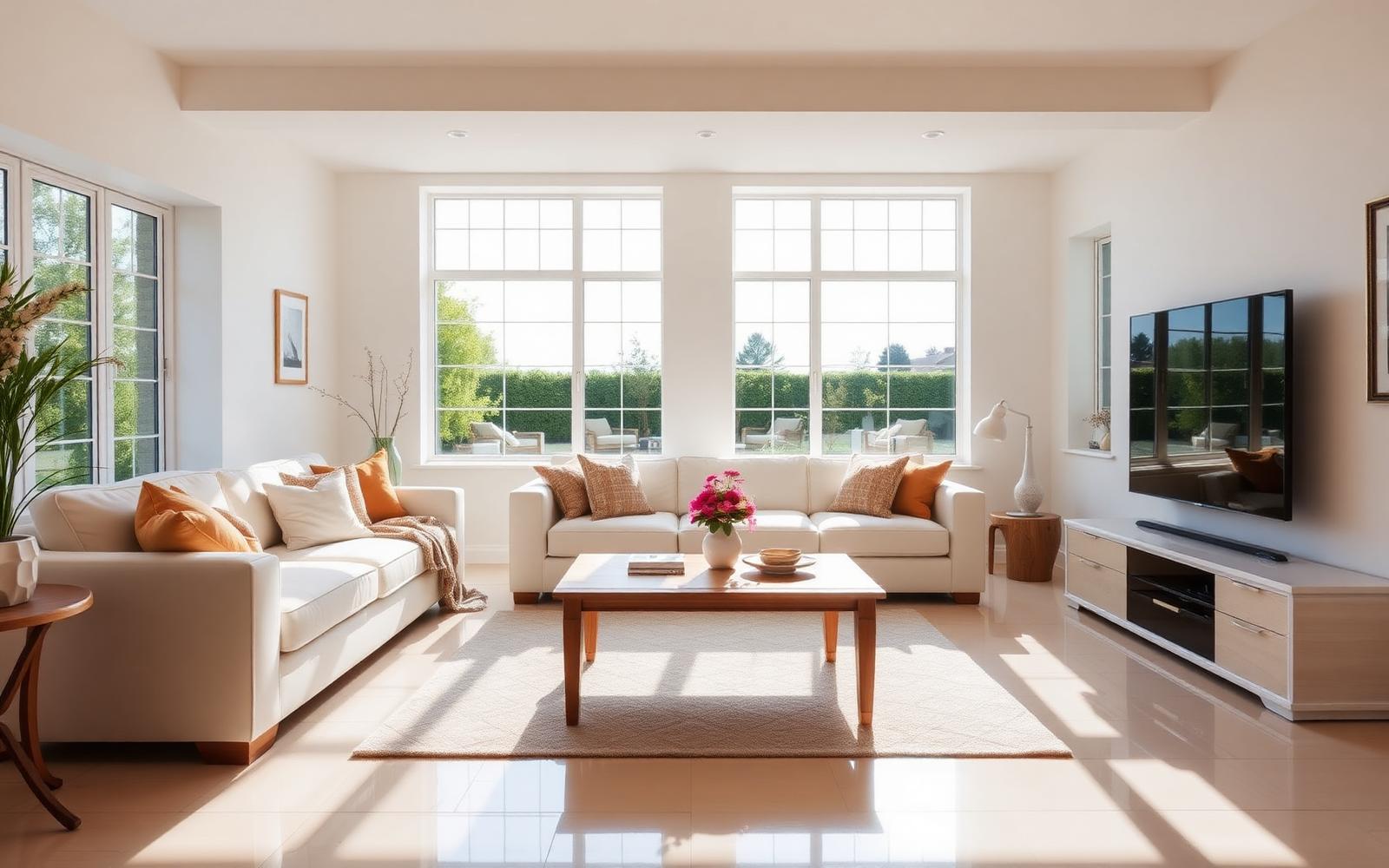 Bright, spotlessly clean living room in a Cork home
